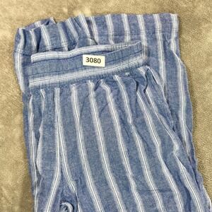 Old Navy Wide Leg Pants Women Large Blue Striped High Rise Linen Blend